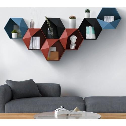 Room Wall-mounted Geometric Punch-free Wall Decoration Bathroom Shelf Living Room Hexagon Storage Decoration Rack