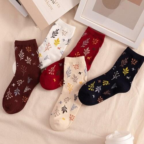 3 Pair/set Fashion Women Ankle Cotton Socks Japanese Forest Plants Leaf Female Skateboard Hip Hop Tube Winter Warm Socks