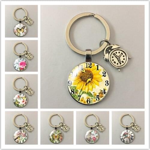 New Round Retro Clock Pattern Keychain Glass Cabochon Keychain Jewelry Key Chain Jewelry Gift