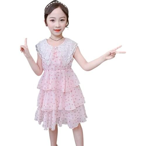 Girls Dress Dot Pattern Girls Party Dress Kids Patchwork Casual Tiered Dress For Children Double-layered Girls Costumes Kids