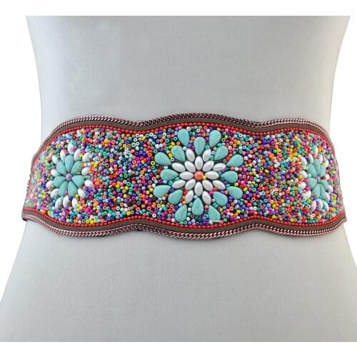 Bohemian Resin Flora Charm Belt Belly Chain Gypsy Turkish Green Stone Flower Elastic Adjustable Waist Chain Dance Body Jewelry