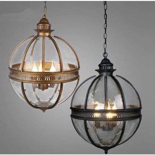 Vintage Loft Pendant Lights Wrought Iron Glass Shade Round Lamp Kitchen Dinning Bar Table Luminaire Fixture Hanging Lamps