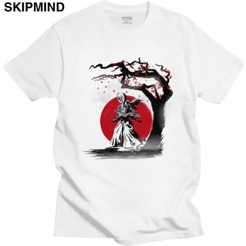 Japanese Rurouni Kenshin T Shirt for Men Cotton Fashion Short Sleeves Samurai X T-shirt Anime Manga Himura Kenshin Swordsman Tee