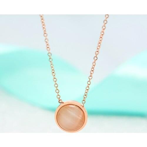 YUN RUO Fashion Brand Rose Gold Color Woman Jewelry Cat Eye Opal Pendant Necklace 316L Stainless Steel Bijouterie High Polish