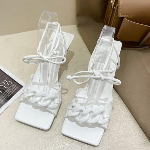 Womens 2021 Summer New Chain Decoration Strap High Heels Female Casual Ankle Strap Hot Sale Party Sandals