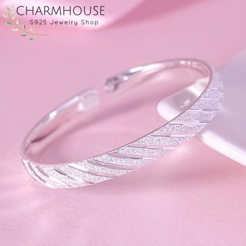 Pure Silver Bangles For Women 10mm Open Cuff Bracelets & Bangle Pulseira Femme 2020 Fashion Jewelry Accesories Wholesale