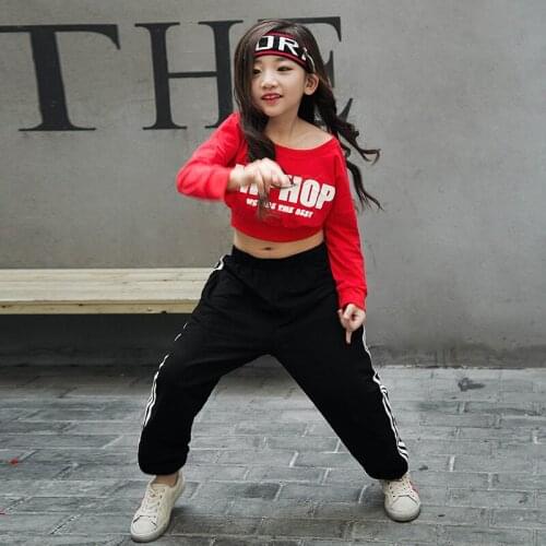 Girls Ballroom Jazz Hip Hop Dance Costumes Performance Modern Dance Suit Tops Trousers