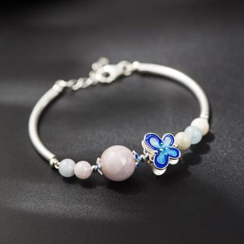 Starfield Silver Beads Bracelet 925 Sterling Silver Jewelry hand-set Mosaic Spodumene Blue Butterfly Bracelet