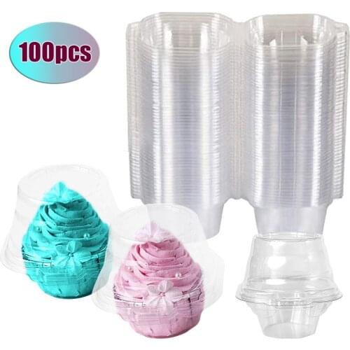 100PCS Disposable Transparent Plastic Box Transparent Single Cup Cake Container Independent Cupcake Container Disposable