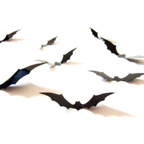 12Pcs/set Halloween Decoration 3D Black PVC Bat DIY Wall Sticker Halloween Party Bar Decals Scary Halloween Party Decoration