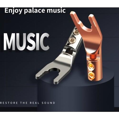 4 PCS Hifi Y Spade Plug Pure red copper Y spade Jack connector for DIY audio speaker cable
