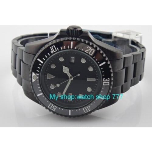 43mm big PARNIS Black ceramic Bezel Automatic Self-Wind movement Men Watches luminous Mechanical watches PVD case 29SY