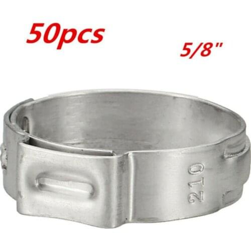 50 Pcs 5/8'' Stainless Steel Clamp Cinch Ring Crimp Pinch Fitting Cinch Clamp Rings Single Ear Stepless Hose Clamps Assortment