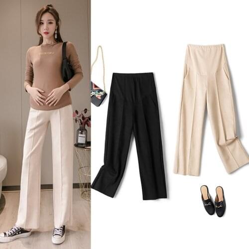 990# Maternity Pants Spring Autumn Casual Pants Solid Color Comfy Belly Support Pants Elastic Waist Maternity Trousers