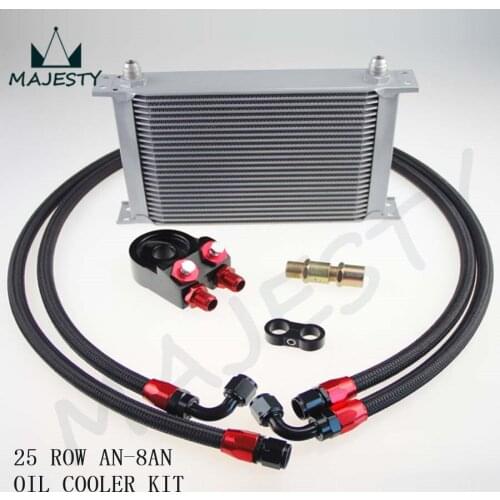 AN-8AN 25 ROW UNIVERSAL FILTER SANDWICH OIL COOLER NYLON BRAIDED OIL LINE KIT BLACK