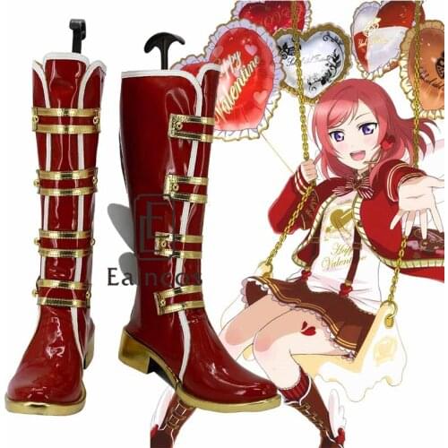 Anime Love Live! Rin Hoshizora Valentines Chocolate Red Boots Cosplay Party Shoes Custom Made