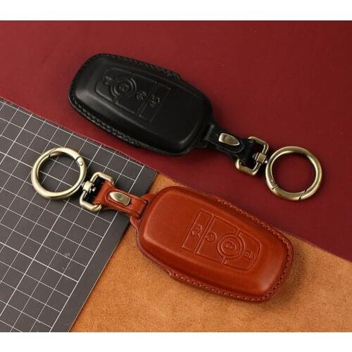 Car Genuine Leather Key Case Cover Holder For Ford F-150 Explorer Taurus Escape Mustang Flex 4 Button Key Protect Accessories
