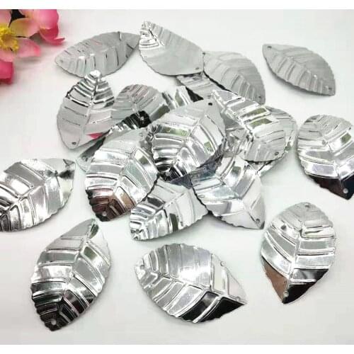 100pcs 50*30mm Large Leaf Sequins For Crafts Sewing Accessories With 2 Side Holes Silver Leaves