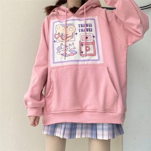 Deeptown Korean Fashion Hoodies Women Winter 2021 Fashion Kawaii Hoodie Long Sleeve Print Tops Casual Cute Sweatshirt Women