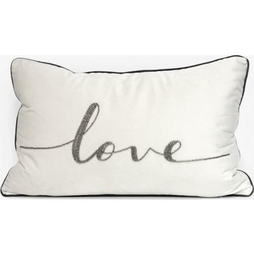 DUNXDECO Cushion Cover Decorative Pillow Case Modern Simple Gray Bead Embroidery Love Waist Coussin Sofa Chair Bedding Decor