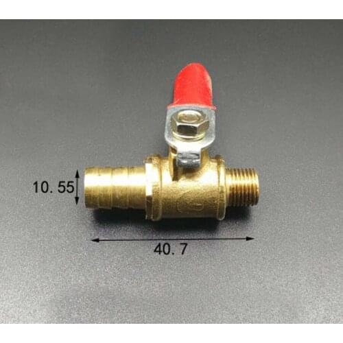 DN6 1/8" BSP Male x 10mm Hose Barb Tail Brass Ball Valve Water Gas 57 PSI Hole 7mm With Red Handle