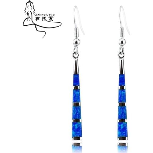 Precious Loyal Blue Opal Gem Silver Plated Earrings Top Quality Fine Jewelry Fashion Party Accessories Earrings ER082