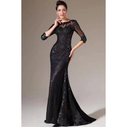 Elegant Half Sleeves Mother Of The Bride Dress Mermaid O-Neck Beading Lace Beaded Groom Mother Evening Dinner Dress Wedding Gown