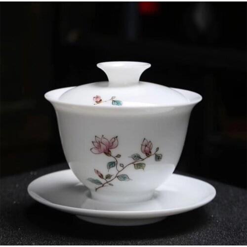 Porcelain Hand-Painted Tureen Eggshell Kung Fu Tea Big Bowls Ceramic Sancai Tureen Sopera De Ceramica Gaiwan Gift for Boyfriend