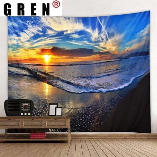 GREN Forest Sky Lake Beach Mountain Landscape Tapestry Hanging Covering Rugs Background Cloth Beach Mat Blanket Art Bedroom