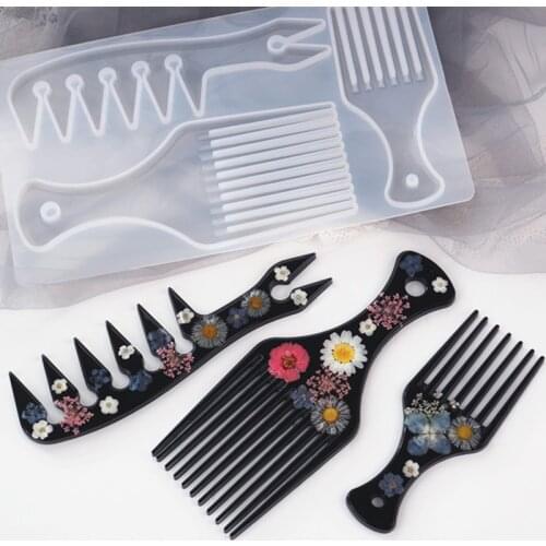 1PC 3D Transparent African Hair Comb Silicone Molds DIY Resin Hair Pick Afro Comb Mould Handmade Crafts Supplies