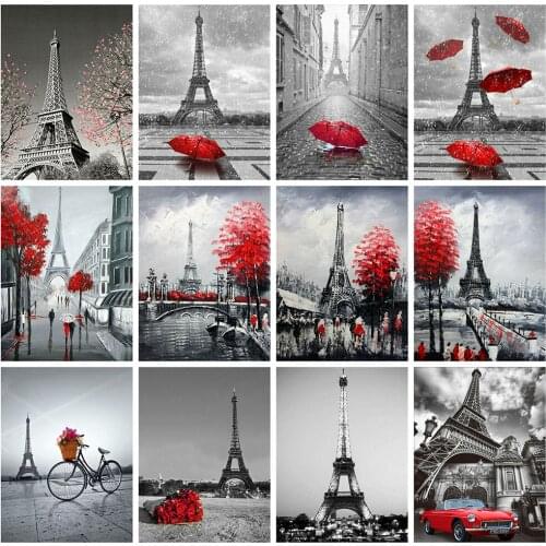 Painting Square Black Red Eiffel Tower Posters Canvas Painting Modern Home Decor Wall Art Picture for Living Room No Frame
