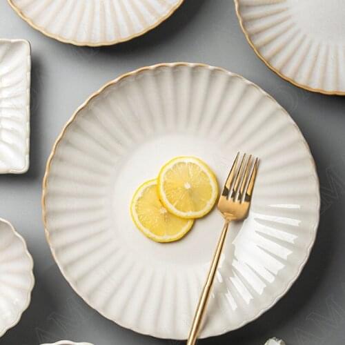 Golden Stroke Ceramics Plates Fruit Salad Plate Pasta Main Course Texture Dishes Home Snack Nut Dish Kitchen Supplies