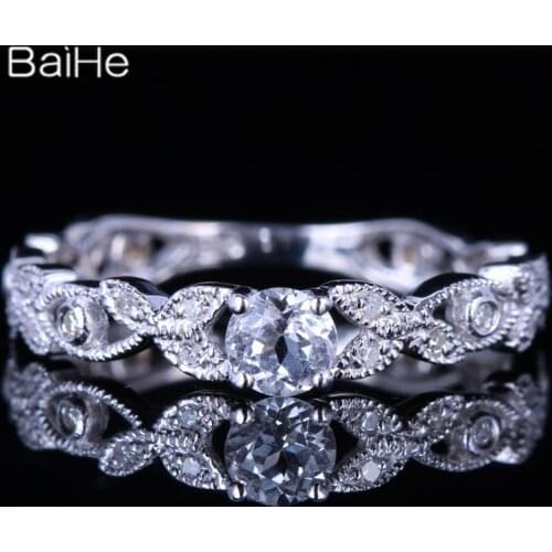 BAIHE Sterling Silver 925 0.22ct Round White Topaz Ring Women Trendy Wedding Band Fine Jewelry Making Ring кольца кольцo Gift