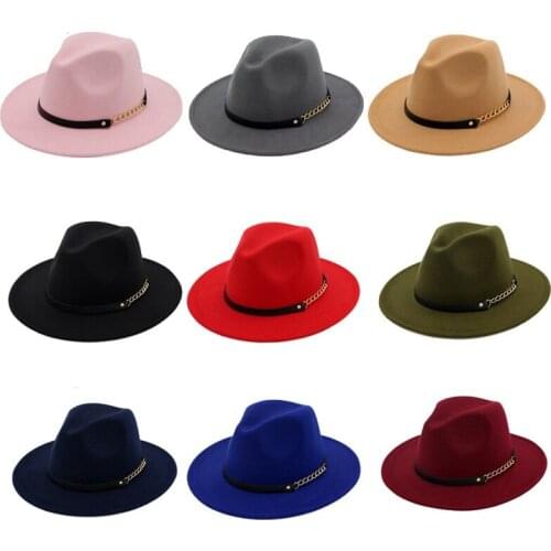 Korean Version Autumn Winter Women Red Felt Hat Casual Tide Belt Wide Brim Vintage Outdoor Jazz Hat Adult Cap