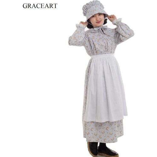Pioneer Girls Costume Floral Prairie Dress Deluxe Colonial Dresses