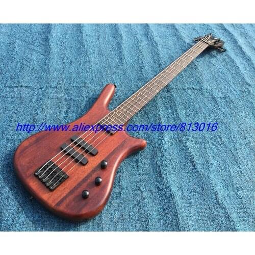 Hot ! custom-made electric bass guitar semi glossy finished brown color like playing years effect .black parts