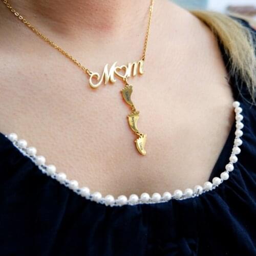 Fashion Stainless Steel Engrave Name Necklace Women Personalized Custom Engraved Kids Names Family Foot Necklaces for Mom Gifts