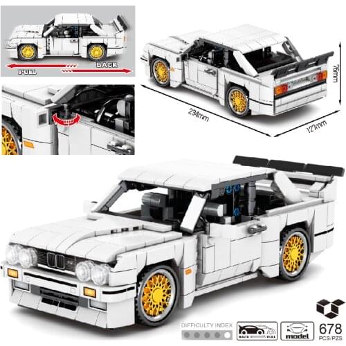 MOC 678pcs Classic Car City Pull Back Sports White Car Building Block Model High-Tech Speed Roadster Kid Assembled DIY Brick Toy