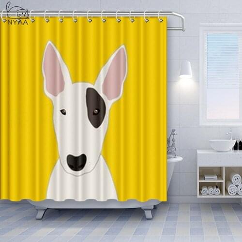 NYAA Yellow Puppys Young Dog Bathroom Fabric Shower Curtain Waterproof Polyester Cute Animals Bath Curtain Sets With Hooks