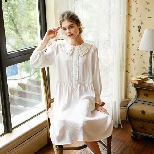 Autumn New Solid Palace Style Long Sleeve Nightdress Daily Casual Homedress Nightclothes Women Leisure Nightgowns Negligee Dress