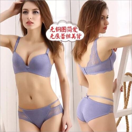 New Lace Deep V Gathered Underwear Set printed beauty back without traces without rims sexy bra multicolor thin mold cup