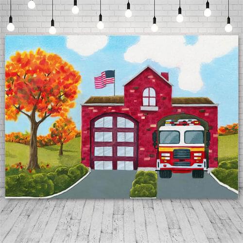 Avezano Autumn Photo Backdrops Yellow Leaves Fire Truck Grass Baby Birthday Party Photography Background Photo Studio Photocall