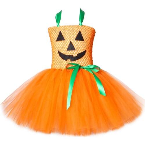 Pumpkin Girls Tutu Dress Orange Tulle Girls Halloween Dress Costume for Kids Cosplay Jack O Lantern Carnival Party Dress Clothes