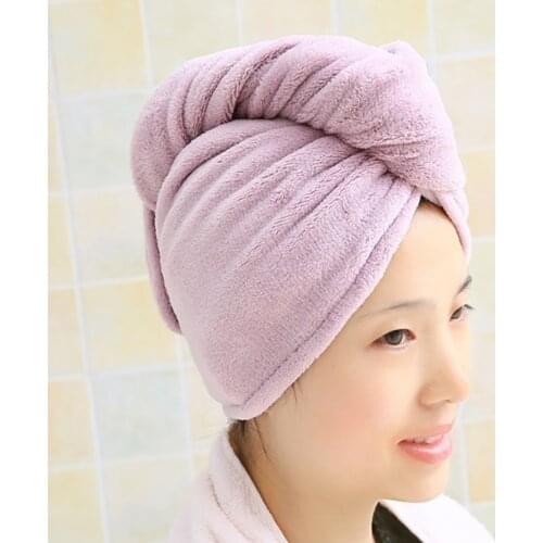Coral Velvet Absorbent Dry Hair Cap With Button For Women Lady Towel Shower Cap Quick Water-absorbing Coral Fleece Dry Hair Cap