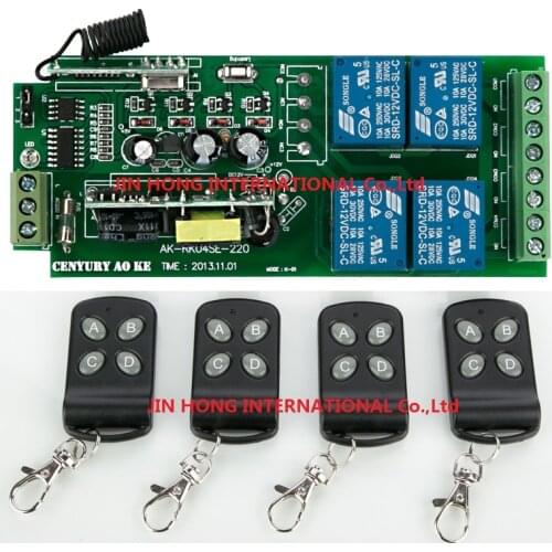 85v~250V 110V 220V 230V 4CH RF Wireless Remote Control Relay Switch Security System Garage Doors, Rolling Gate Electric Doors