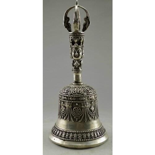 Crafts Arts NICE OLD Tibet silver buddhist sculpture of Buddha exorcism clock multiplier Garden Decoration Brass Bronze