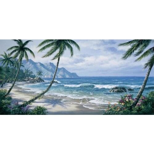 Hand Painted contemporary art coastal landscapes palm tree Oil painting canvas Paradise wall decor High quality