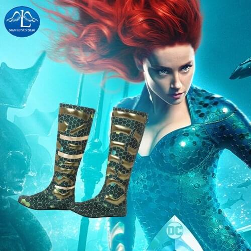 Manluyunxiao Aquaman Mera Cosplay Female High Boots Flat Heel Carnival Halloween Costume For Women Masquerade Shoes