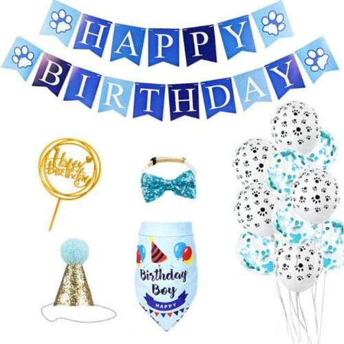Happy Birthday Banners Set Dog Triangle Pet Party Flag Holiday Dress Up Cute Props Handmade Cake Hat Decoration