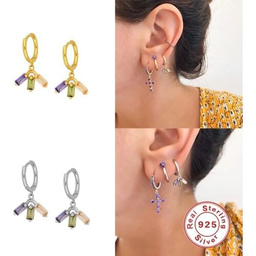 Aide Hoop Earrings Universal Ring Pendant Earrings CZ Hoop Lobe Earring Ear Tragus Rook Piercing 925 Sterling Silver Jewelry